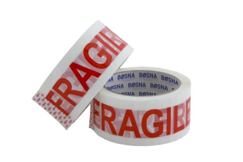 Two rolls of fragile sticky tape used to seal cartons and boxes